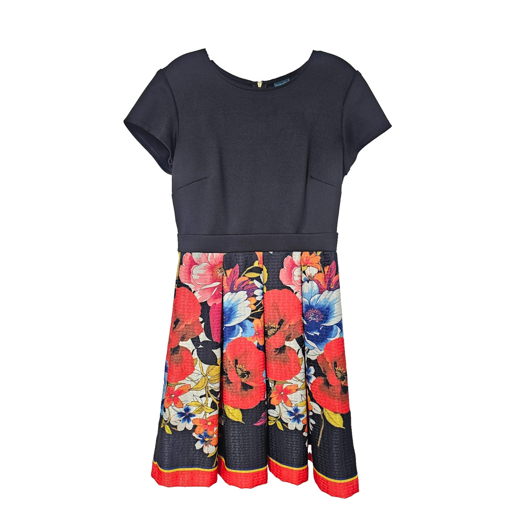 Gabby Skye Floral Fit & Flare Dress Sz 8 Dark Floral Bloomcore Office Career